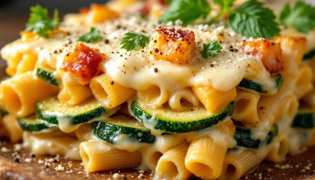 Pasta al forno con Zucchine e Pancetta gustoso primo piatto semplice
