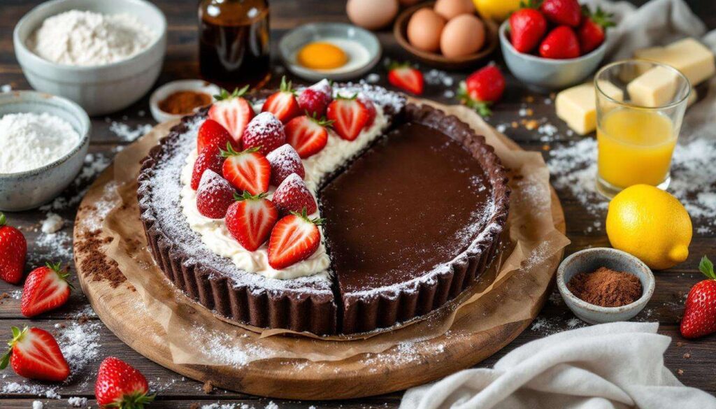 Frolla al cacao con crema di ricotta di pecora alle fragole