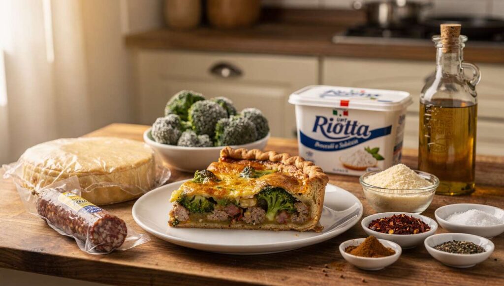 Torta salata broccoli e salsiccia ricetta pasta sfoglia antipasto cucina